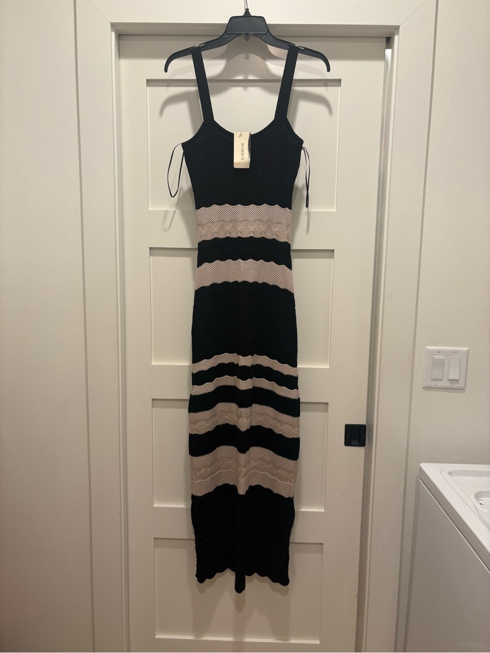 Evereve Black and Beige Striped Knit Maxi Dress